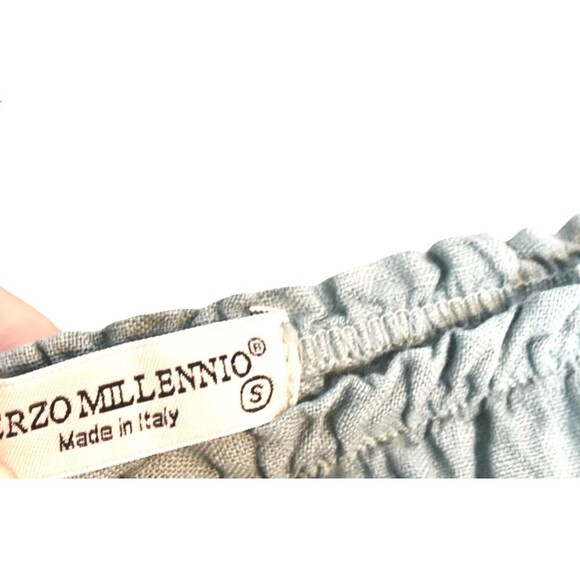 Terzo Millennio Italy Muted Seafoam Linen Ruffle Top Size Small Boho Peasant - Picture 4 of 7